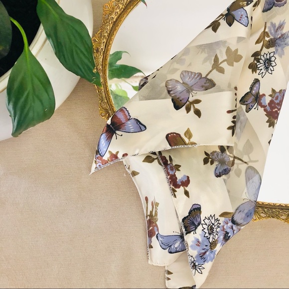 Vintage Accessories - Butterfly Scarf Blue Cream